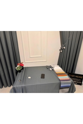 Nivemeshome Gri 140x220 Keten Masa Örtüsü Gri