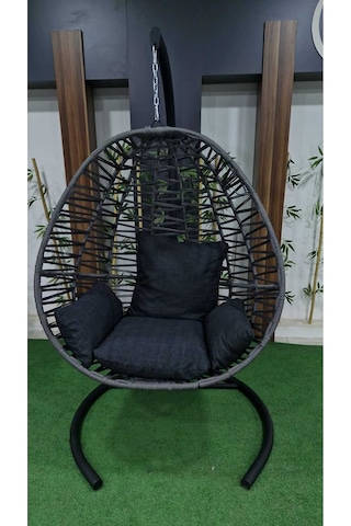 Furnivex Makrome El Örgülü Hamak Salıncak Tek Kişilik Fındık Salıncak Antrasit