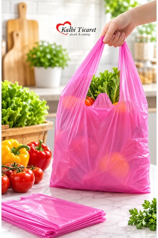 Kalın Pembe Poşet Küçük Boy 1 Kg 25x45 Cm Hışır Atlet Poşet Çöp Poşeti Market Manav Poşeti