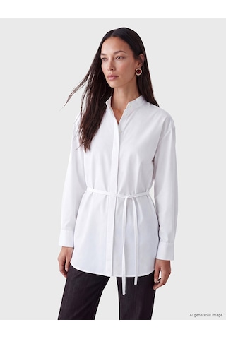 Lcw Modest Ekru Beli Kemerli Kadın Gömlek Tunik