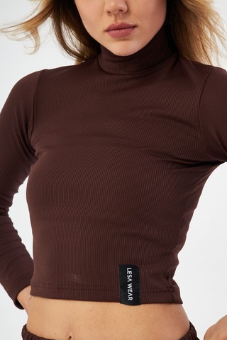 Lesa Wear Fitilli Soft Touch Balıkçı Yaka Bluz Kahverengi Kahverengi