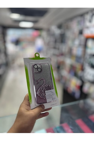 Apple Uyumlu iPhone 14 Kuğulu Taşlı Kılıf 13