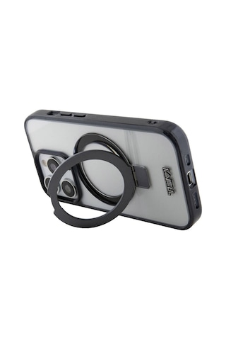 Apple Uyumlu iPhone 15 Pro Kılıf Tumı Lisanslı Magsafe Özellikli Metal Logolu Ring Standlı Silikon Beyaz