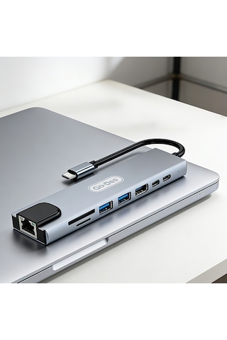 Go Des Gd-9218 Type-c Bağlantılı 8in1 Usb3.0/pd/hdmi 4k Ultra Hd/rj45/sd/tf Bağlantılı Hub Adaptör