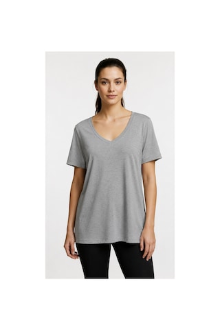 Lyvean V Yaka Oversıze Kısa Kollu Tshirt Gri