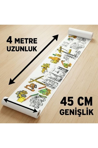 Boyama Kağıdı Rulo İş Makineleri İnşaat Kitabı 4 Metre Uzunluk 45 Cm Genişlik