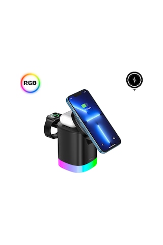 15w 3in1 Kablosuz Şarj Standı Aircharger Quattro Magsafe Apple Uyumlu iPhone+applewatch+airpods Hızlı