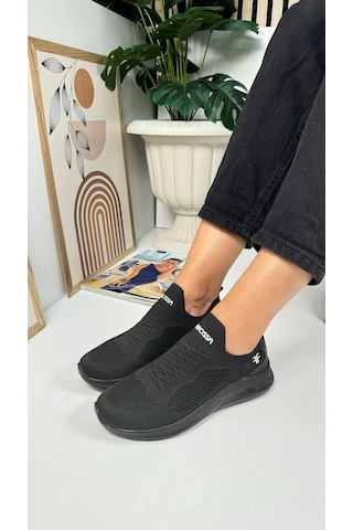 Günlük Unisex Sneaker Slip-on Nefes Alabilen Hafif Yürüyüş Bağcıksız Esnek Spor Ayakkabı 041f Siyah