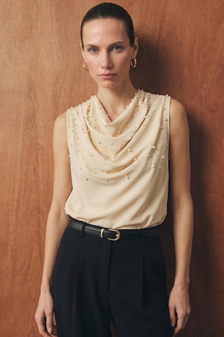 Sateen İnci Detaylı Bluz - Bej-137355