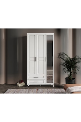 Gözde 3 Kapaklı Komple Mdf Aynalı Beyaz Gardırop