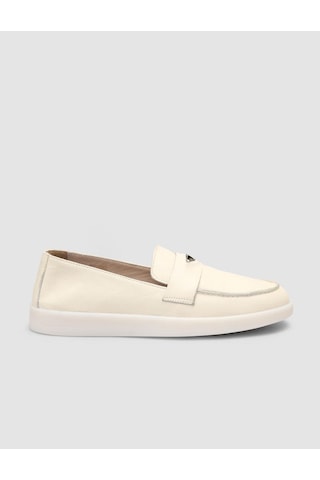 %100 Hakiki Deri Bej Kadın Loafer Bej