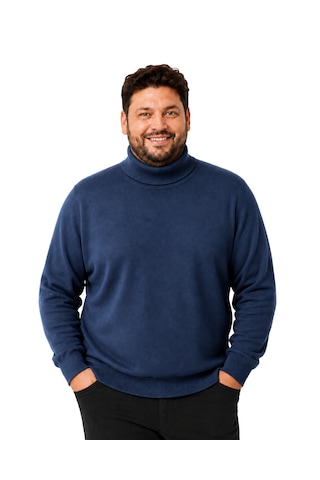 Battalmoda Erkek Büyük Beden İndigo Tam Balıkçı Pamuklu Kazak 3xl-4xl-5xl-6x