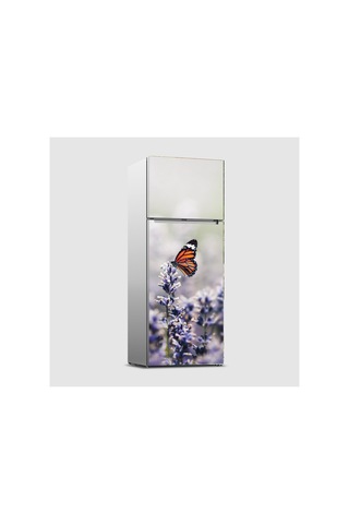 Mor Kelebek Ve Çiçek Buzdolabı Kaplama Sticker Kendinden Yapışkanlı Folyo 75x200 Cm