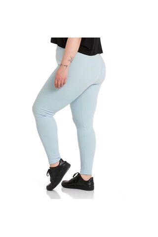 Büyük Beden Fitilli Beli Lastikli Bilekte Bebe Mavi Bayan Tayt