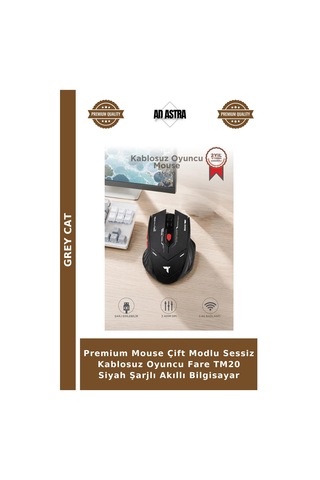 Premium Mouse Çift Modlu Sessiz Kablosuz Oyuncu Fare Tm20 Siyah Şarjlı Akıllı Bilgisayar