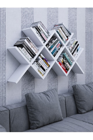 Çapraz Kitaplık Mdf Beyaz