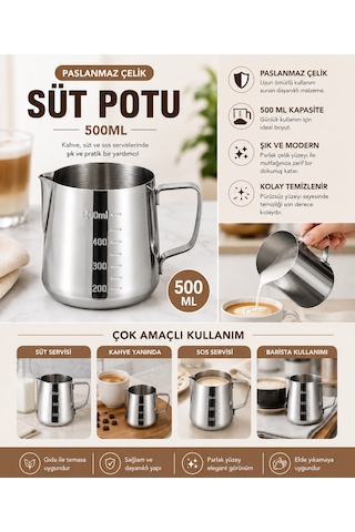 304 Çelik 500 Ml Kahve Süt Köpürtme Potu Sütlük Pitcher