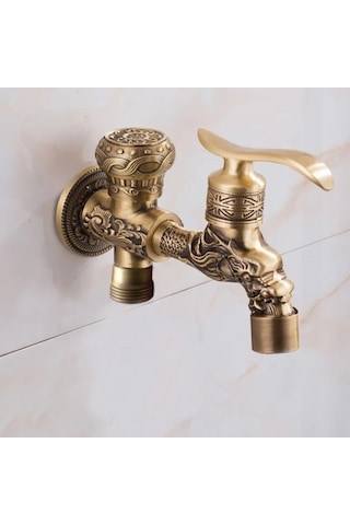 Joyhub Mingjin Shop2 E Tarzı Anituqe Bronz Çamaşır Makinesi Vinç Dekoratif Açık Musluk, Vintage Bahçe Bibcock Musluk Duvara Monte Paspas Musluk Pirinç Wf Z70yw2 Renkli Çok Renkli