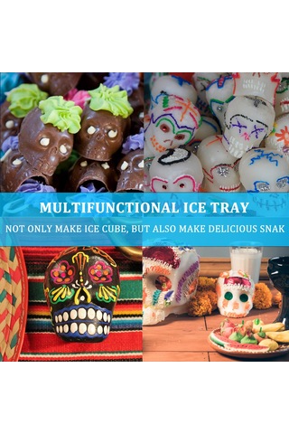 Ximistore9 3d Kafatası Şekilli 6 Lü Silikon Buz Kalıbı - Yiyecek Dereceli, Kolay Çıkarım, Funnel İçerir Mavi