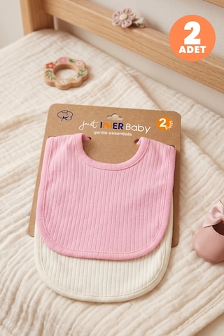 Just Inner Kız Bebek 2'li %100 Pamuk Önlük Düz Renk Dokulu Çıtçıtlı Çift Katlı Cilt Dostu 682301 Pembe