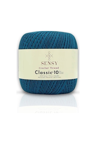 Sensy Classic 10 Tığ İpi 100% Merserize Pamuk Örgü İpi, Dantel İpi, Giza Mısır Pamuğu Petrol Mavisi