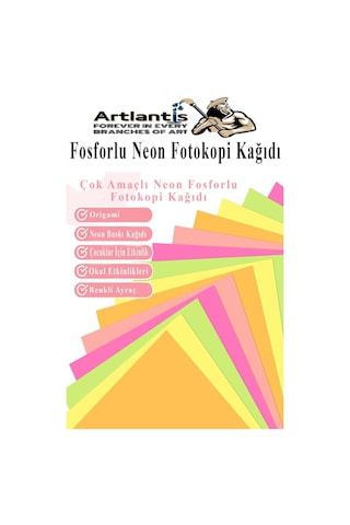 Fosforlu Neon Renkli A5 Fotokopi Kağıdı 50 Adet 1 Paket 14.8x21 Cm Fosforlu 5 Renk Parlak Canlı Renkler Neon Fotokopi