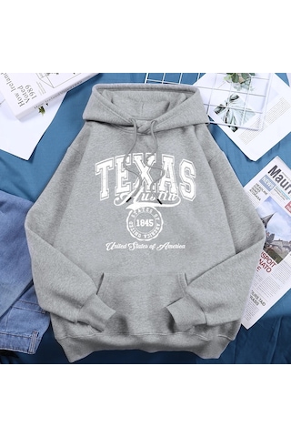 Tarzsokak Texas Austin Amerika Birleşik Devletleri Hoodies Kadın Polar Ekip Boyun Kapşonlu Yaratıcı Yen Gri