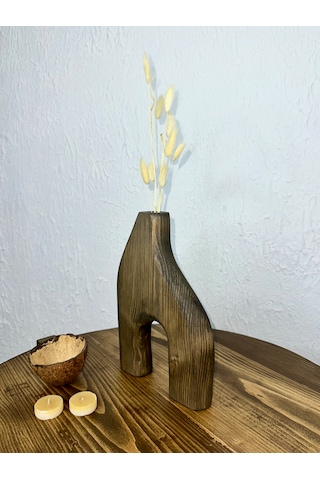 O&a Wood Doğal Ahşap Dekoratif Biblo Vazo Ceviz