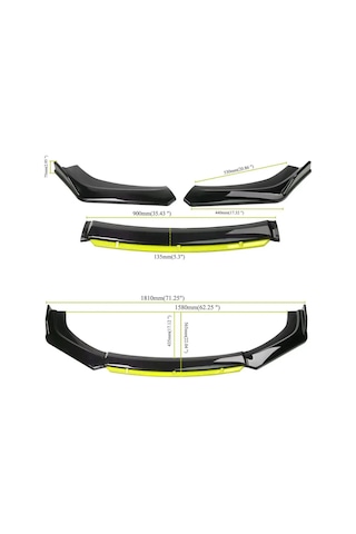 Sarı 4 Parça Ön Lip Universal Ön Tampon Eki Piano Black Sarı Renk
