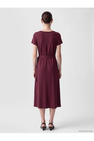 LC Waikiki Lcw Comfort Mürdüm Bisiklet Yaka Beli Kemerli Kloş Elbise Lıght Plum