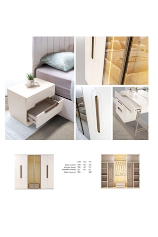 Fiabella Mdf Membran 6 Kapaklı Reflekte Camlı Gardırop ve Yatak Odası Takımı