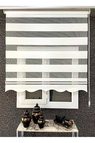 Beyaz Dar Plise Zebra Stor Perde Altı Etekli