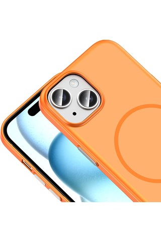 Apple iPhone Uyumlu 15 Kılıf Magsafe Şarj Özellikli Ultra İnce Mat Soft Lora Pc Kapak Turuncu