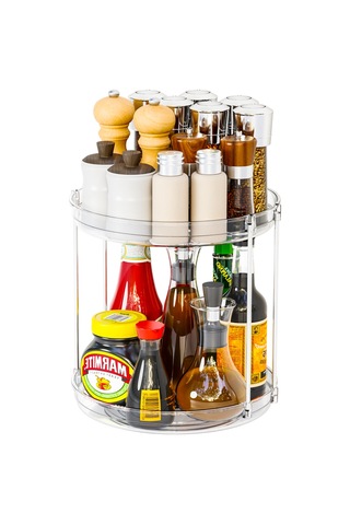 Maiyame 360 Derece Dönebilir 2 Katlı Baharat Saklama Çarkı - Geniş Kapasiteli, Kaymaz Tabanlı, Mutfak Düzenleyici Beyaz