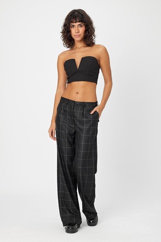 Alexander Gardi Alexandergardi Wide Leg Bol Paça Kareli Çift Cepli Klasik Kadın Pantolon B24-0001 001