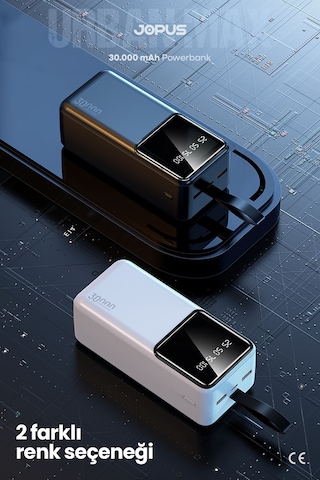 Jopus 30000mah Powerbank Lcd Ekranlı Taşıma Askılı Güçlü Taşınabilir Şarj Cihazı Siyah
