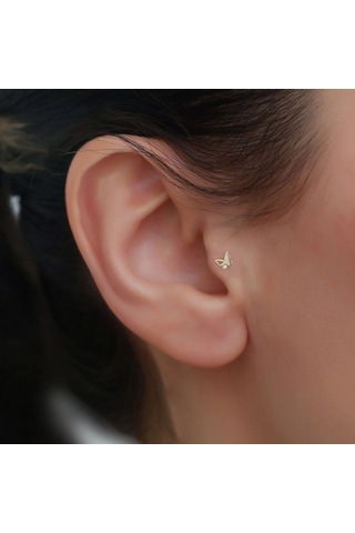 14 Ayar Altın Kelebek Tragus Piercing Sarı