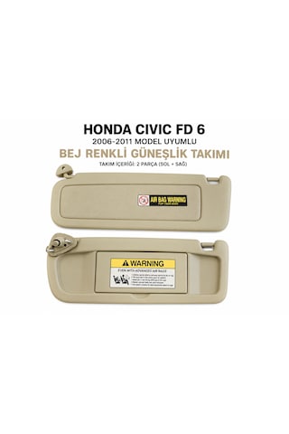 Honda Cıvıc Fd6 2006-2011 Model Uyumlu Bej Renkli Güneşlik Takımı Sol + Sağ 0