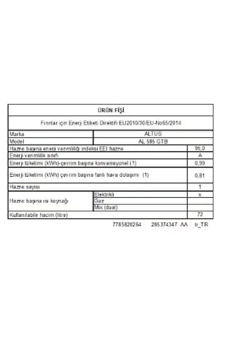 Altus AL 585 GTB 65 LT Ocaklı Solo Fırın
