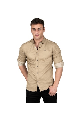 Deepsea Erkek Kahverengi Açık Çıt Çıt Düğmeli Kot Gömlek 2300412 Açık Kahverengi