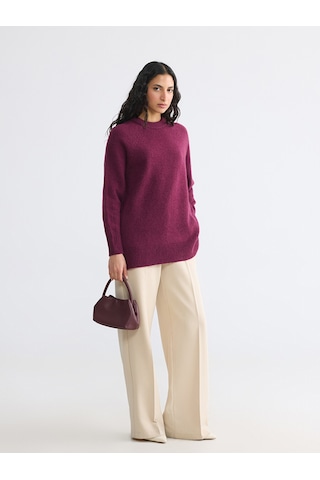 Lcw Modest Bordo Bisiklet Yaka Oversize Kadın Triko Tunik