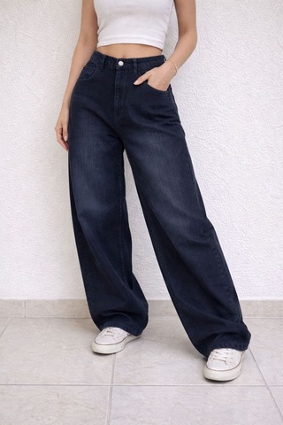 St.poll Eskitme Yıkama Vintage Unisex Baggy Jean Pantolon Lacivert