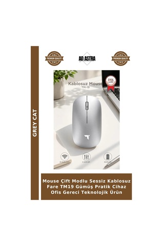 Mouse Çift Modlu Sessiz Kablosuz Fare Tm19 Gümüş Pratik Cihaz Ofis Gereci Teknolojik Ürün