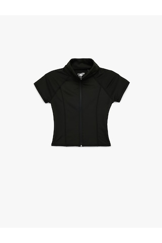 Koton Dik Yaka Kısa Kollu Fermuarlı Slim Fit Spor Tişört Siyah 6sak10030nk Siyah