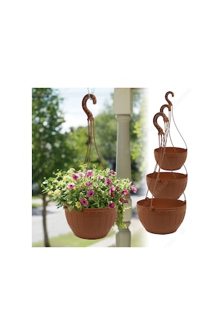 Askılı Saksı Ahşap Desen 3 Boy Seçenekli Kahverengi Ah096