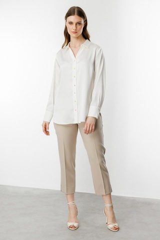 Ekol Kadın Büyük Beden Saten Gömlek 3510 Ekru Ekru