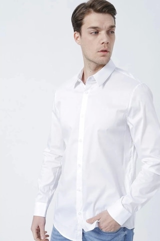 Guess Erkek Dik Yaka Slim Fit Gömlek Düz Beyaz Beyaz