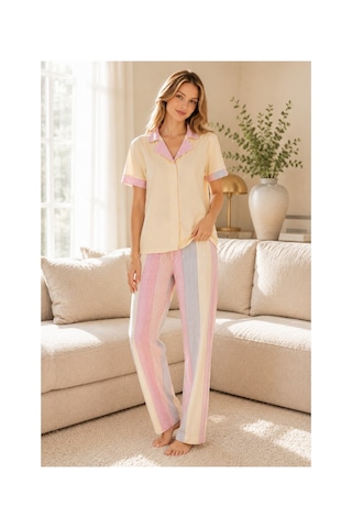 Rindahomewear Kadın Milan Düğmeli Pijama Takımı Sarı
