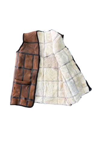 Ln Leather Özel Üretim Patchwork -süet Gerçek Deri Çocuk Yelek 5-6 Yaş Taba