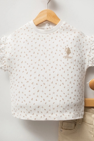 U.S. Polo Assn. U.s.polo Kız Bebek 2li Kısa Kol Tshırt Takım - Ekru Ekru